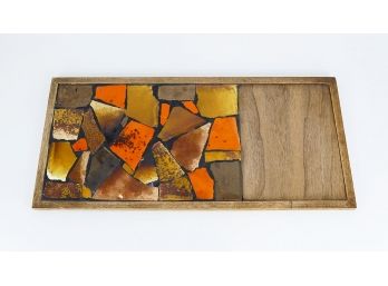 Mid-Century Modern Wood And Tile Serving Tray