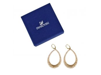 Swarovski Crystal Gold Tone Pave Teardrop Pierced Earrings In Box