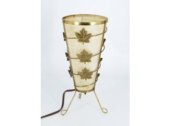 1950's Mid-Century Modern Brass Cone Lamp - Fiberglass Shade - Maple Leaf Pattern