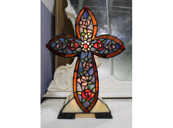 Stained Glass Lighted Crucifix Table Lamp