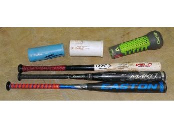 3 Different Wood And Composite Baseball Bats & 3 Slipover Bat Weights
