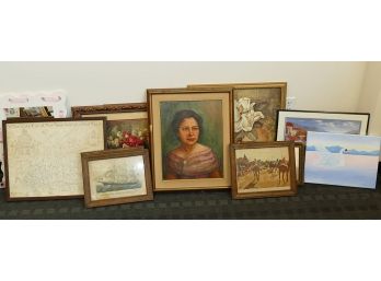 Large Lot Of Paintings, Prints, And A Mirror