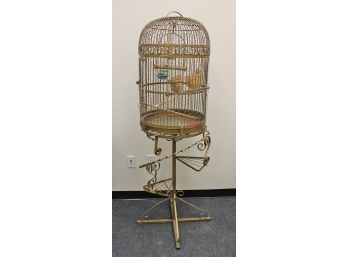 Vintage Wrought Iron Dome Top Bird Cage With Matching Stand