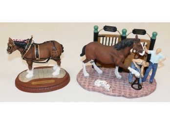 2 Different Anheuser-Busch Clydesdale Collection Porcelain Figurines 'Full Parade Dress' & 'Getting Shod'