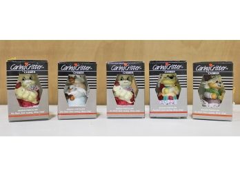 Five Bisque Porcelain Caring Critter Chimer Ornaments - In Box