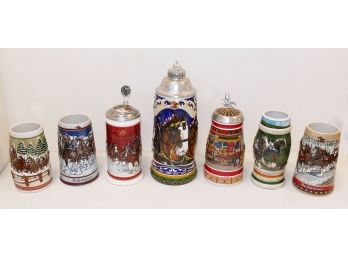 Lot Of 7 Anheuser-Busch Budweiser Beer Collectible Steins