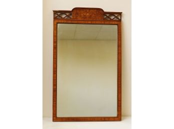 Vintage Marquetry Wood Framed Wall Mirror