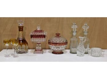 Vintage Glass Lot - Decanters, Westmoreland Candy Dish, Nachtmann Cordial Glasses