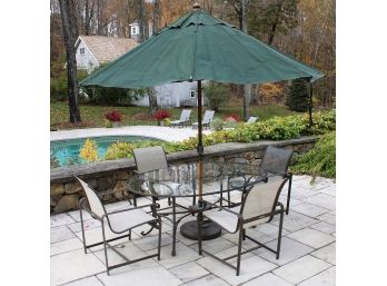 Brown Jordan Outdoor Dining Set With Umbrella/Stand