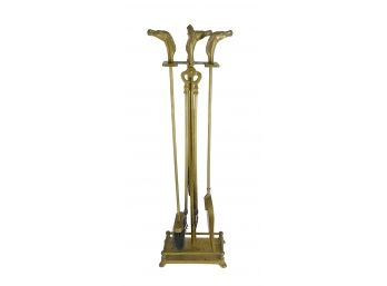 Vintage Brass Fireplace Tool Set With Horse Head Motif