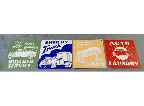 4 Different Vintage-Style Metal Auto Signs - 12' X 12'