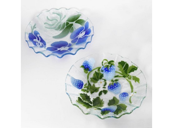 Clear Glass Plates With Floral & Berry Designs