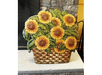 Sunflowers In Basket Metal Table Art / Decor - With Easel Back