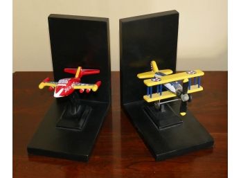 Pair Of Wooden Bookends - Airplanes