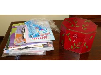 Scrapbooking Lot & Hand Painted Wooden Decorative Box