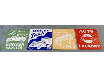 4 Different Vintage-Style Metal Auto Signs - 12' X 12'