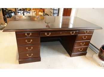 Large Ethan Allen Executive Desk With Glass Top