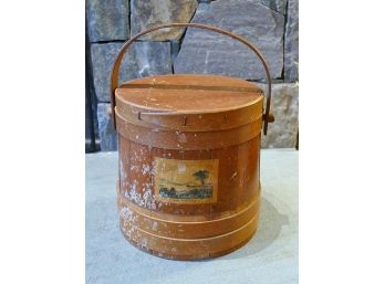 Antique Firkin Sugar Bucket With Currier & Ives Artwork