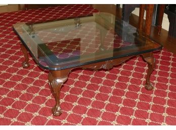 Chippendale Style Glass Top Mahogany Coffee Table