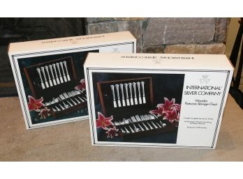 Pair Of Wooden Flatware Storage Chests By The International Silver Company - Unused In Box