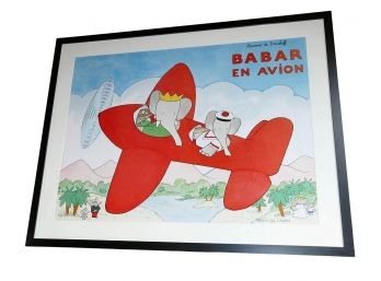 Large Babar The Elephant Print - Babar En Avion - Nicely Framed