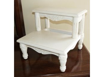 Carved Wooden Decorative Step Stool By Green Frog Art (FL)