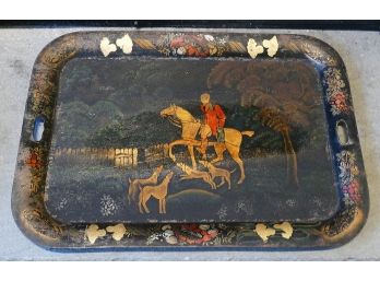 Antique Hand Painted Tole Tray - Hunting Theme