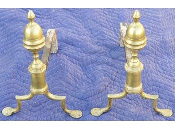 Pair Of Early 19th C. Federal Brass Andirons
