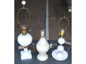 3 Vintage Milk Glass And Ceramic Lamps