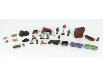 Lot Of Vintage Lead Figures, Die-Cast,  And Miniatures - Eire Figures, Tootsie Toy Trains, J. Hill