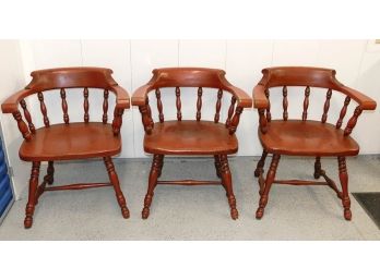 Set Of 3 Ethan Allen Tavern Chairs - American Traditional - Solid Antiqued Pine