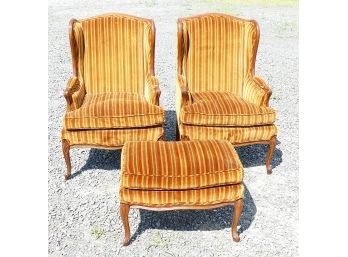 Pair Of Bloomindale's Bergere Chairs And Ottoman - Orleans Collection