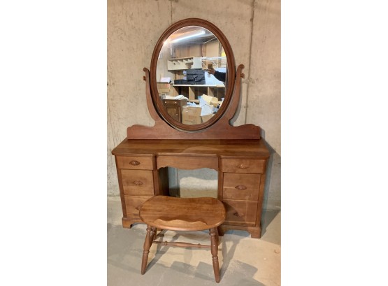 Youngsville Star Antique Desk/Dressing Table With Mirror And Chair