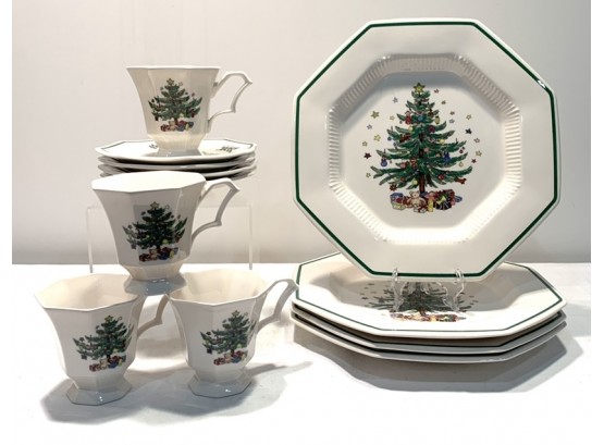 Nikko Christmas China 12 Pc Set Of Dinner Plates And Cups And Saucers