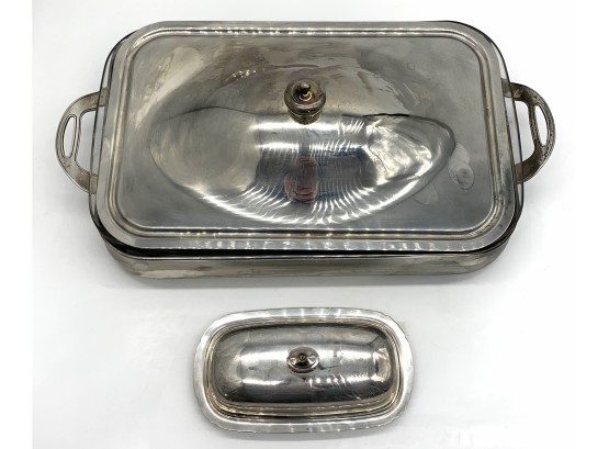 Silverplate Covered Casserole And Silverplate Butter Dish