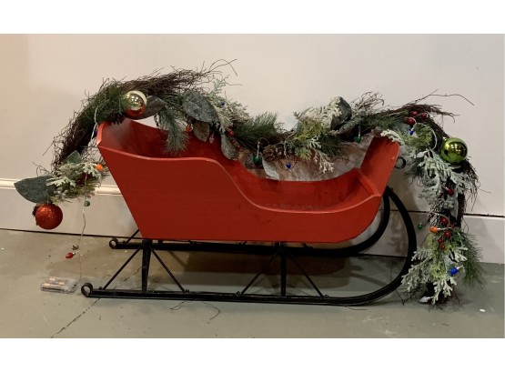 Vintage Wooden Christmas Sleigh And Garland