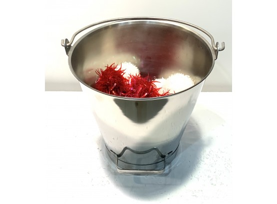 Beautiful Stainless Steel Bucket With Holiday Ornament Balls