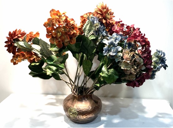 Copper Pot W Artificial Flowers