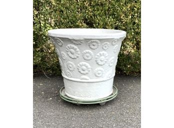 Large White Planter On Stand With Wheels