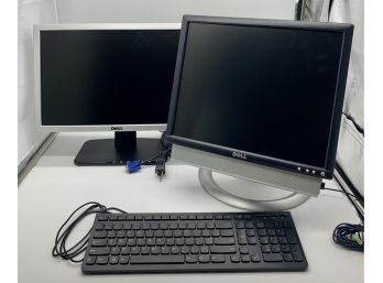 2 Dell Monitors And Keyboard