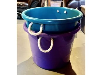 Two Large Colorful Storage Tubs With Handles