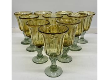 Set Of 10 Beautiful, Glass Blown Wine Glasses