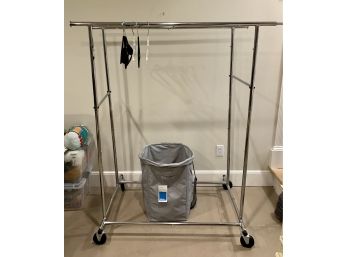 Double Hanging Clothing Rack And Laundry Basket (with Tags)