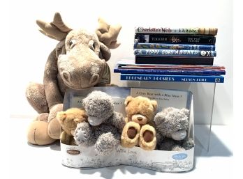 Moose Plush, Teddy Bear, And Children's Book Package