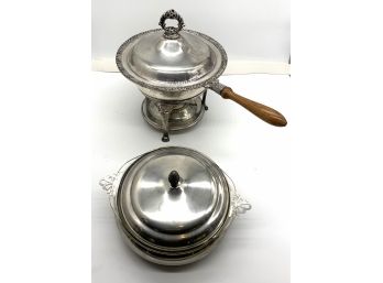 Silverplate Covered Chafing Dish And Silverplate Covered Compote