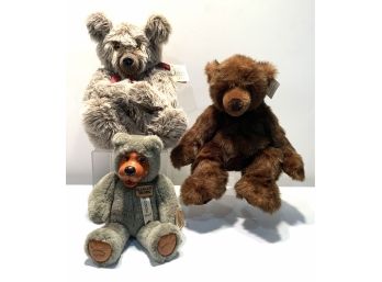 3 Different Teddy Bears With Tags - Raikes Bears (Wood Face/Feet), Bearly Country, Etc - Lot 2