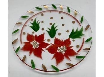 Kosta Boda Hand Painted Glass Poinsettia Platter
