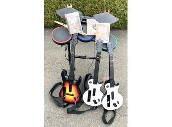 Guitar Hero Guitars, Drums, And Video Games - Guitar Hero III, 5, And World Tour For Nintendo Wii