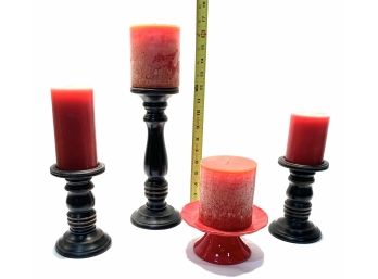 Wooden Candlesticks And Pedestal For Pillar Candles