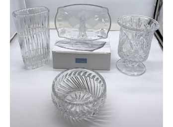 Fancy Crystal Collection - Two Beautiful Vases, 3 Mikasa Canape' Trays And More